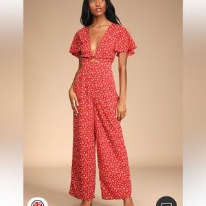 Lulu’s red floral print jumpsuit